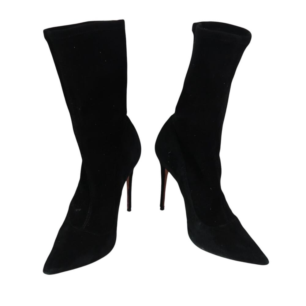 Schutz Black Mid Calf Stiletto Heel Sock Boots Leather 6.5 - Picture 3 of 7